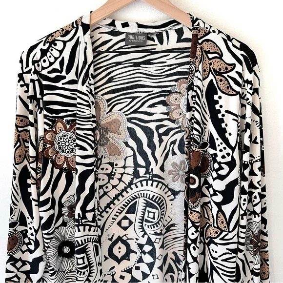 Chico’s Additions open long cardigan floral geometric jersey sz 1 or 2 - Picture 6 of 10